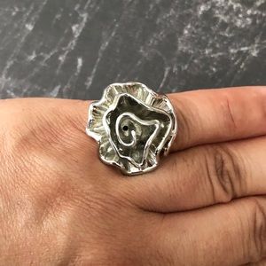 Silver-tone Flower Statement Ring